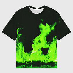 Мужская футболка оверсайз Кислотный зелёный огонь