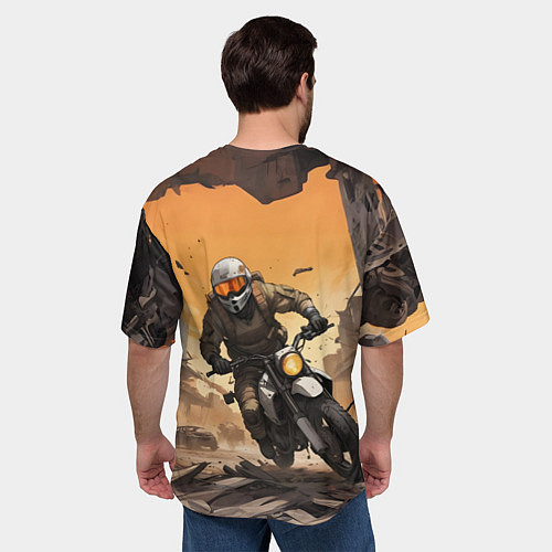 Мужская футболка оверсайз Байкер в движении / 3D-принт – фото 4