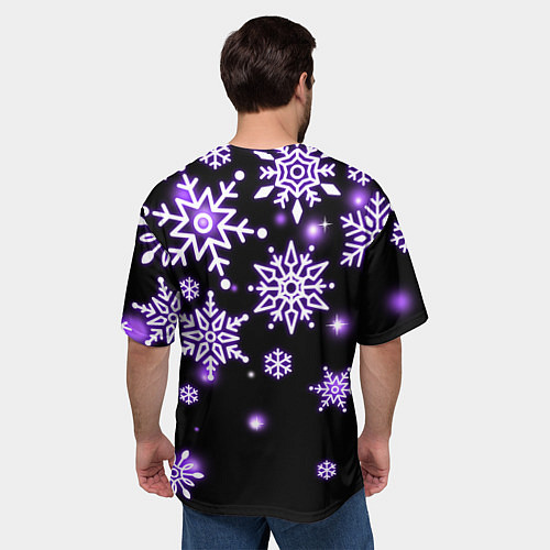 Мужская футболка оверсайз Снежинки в неоне / 3D-принт – фото 4