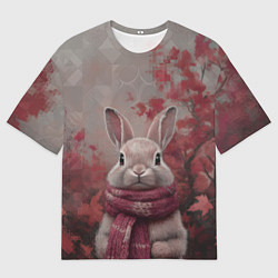 Футболка оверсайз мужская Кролик в малиновых тонах, цвет: 3D-принт