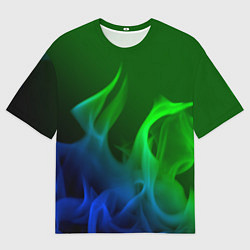 Футболка оверсайз мужская Столкновение огней синий и зелёный, цвет: 3D-принт