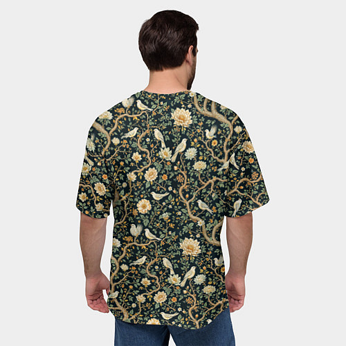 Мужская футболка оверсайз Узор с птицами зеленый / 3D-принт – фото 4