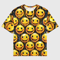 Футболка оверсайз мужская Смайлы краской с потеками, цвет: 3D-принт