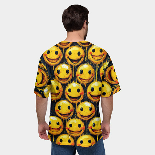 Мужская футболка оверсайз Смайлы краской с потеками / 3D-принт – фото 4