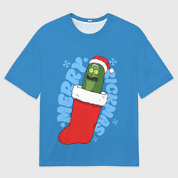 Футболка оверсайз мужская Новогодний Рик огурчик - Merry Rickmas, цвет: 3D-принт