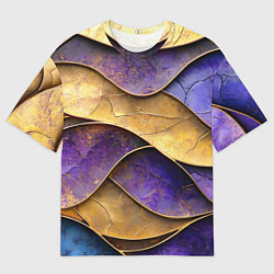 Футболка оверсайз мужская Фиолетовые и золотые волны, цвет: 3D-принт