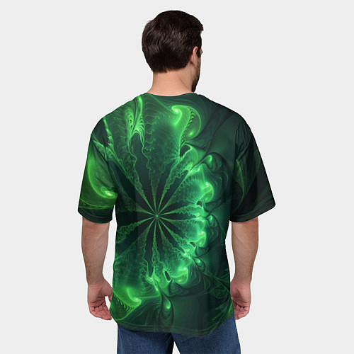 Мужская футболка оверсайз Оптический зелёный фрактал / 3D-принт – фото 4