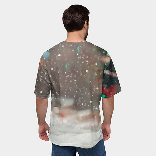 Мужская футболка оверсайз Новогодний котенок и снег / 3D-принт – фото 4