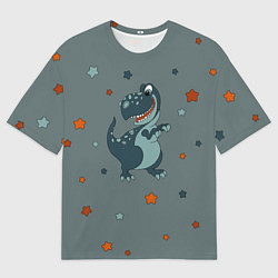 Футболка оверсайз мужская Смешной динозавр и звезды, цвет: 3D-принт