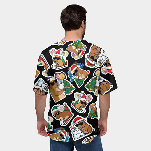 Мужская футболка оверсайз Новогодняя капибара с ёлкой / 3D-принт – фото 4