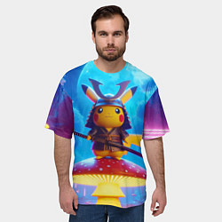 Футболка оверсайз мужская Пмкачу самурай на мухоморе - нейроарт фантазия, цвет: 3D-принт — фото 2