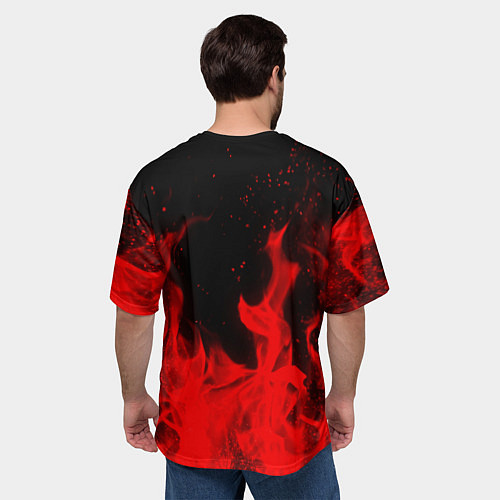 Мужская футболка оверсайз Samurai fire red / 3D-принт – фото 4