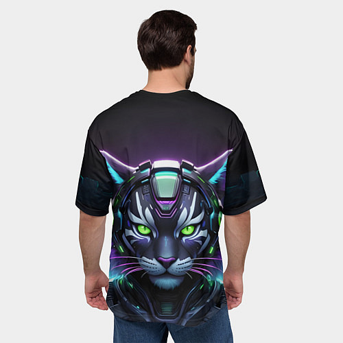 Мужская футболка оверсайз Неоновый кибертигр / 3D-принт – фото 4