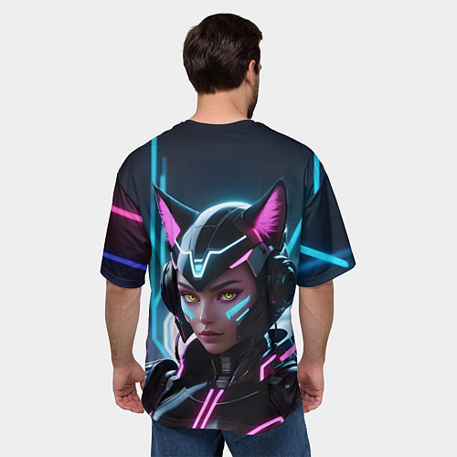 Мужская футболка оверсайз Неон кибер девушка / 3D-принт – фото 4