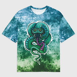 Футболка оверсайз мужская Агрессивная зеленая змея на абстрактном фоне, цвет: 3D-принт