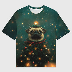 Мужская футболка оверсайз Мопс - новогодняя елка