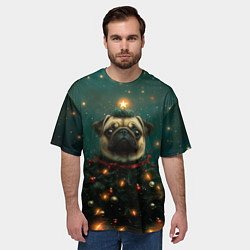 Футболка оверсайз мужская Мопс - новогодняя елка, цвет: 3D-принт — фото 2