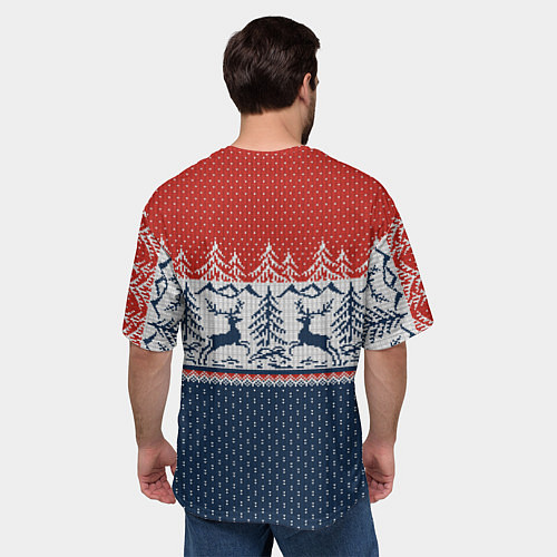 Мужская футболка оверсайз Новогодний вязаный узор / 3D-принт – фото 4