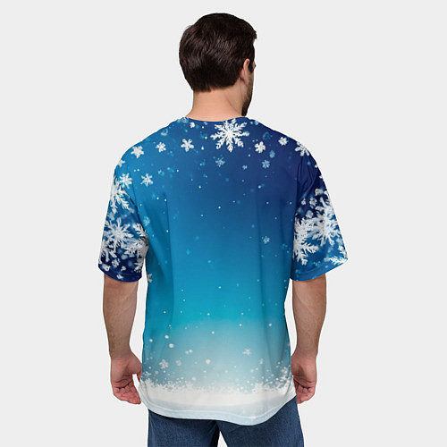 Мужская футболка оверсайз Символ 2025 года: зеленая змея в красной шапочке / 3D-принт – фото 4