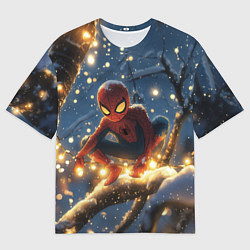 Футболка оверсайз мужская Человек-паук на новогодней елке, цвет: 3D-принт