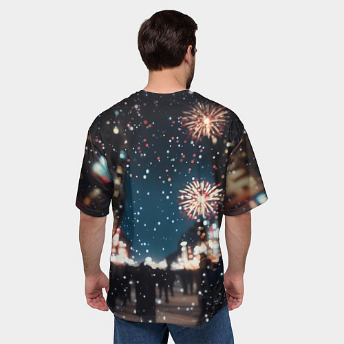 Мужская футболка оверсайз Человек-паук и новогодний салют / 3D-принт – фото 4