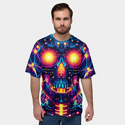 Футболка оверсайз мужская Neon skull - ai art fantasy, цвет: 3D-принт — фото 2