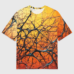 Футболка оверсайз мужская Чёрные волокна и жёлтый градиент абстракция, цвет: 3D-принт