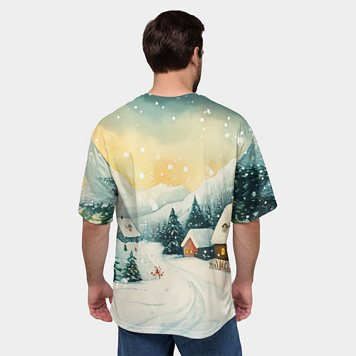 Мужская футболка оверсайз Праздничная деревушка / 3D-принт – фото 4
