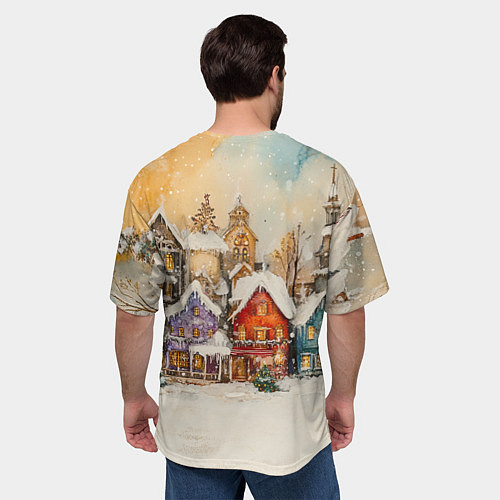 Мужская футболка оверсайз Новогодний городской пейзаж / 3D-принт – фото 4