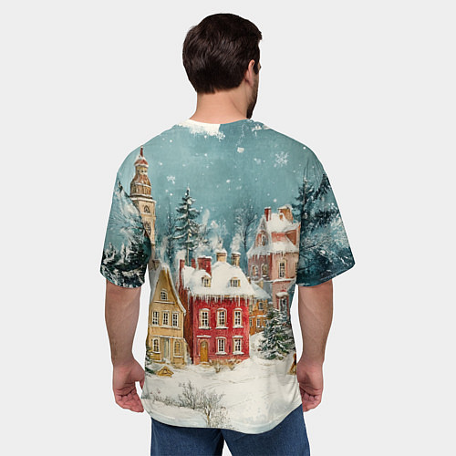 Мужская футболка оверсайз Праздничный новогодний город / 3D-принт – фото 4