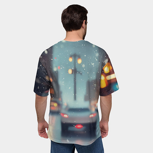 Мужская футболка оверсайз Человек-паук под снегопадом - новогодний город / 3D-принт – фото 4