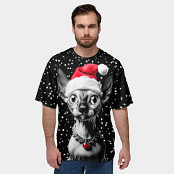 Футболка оверсайз мужская Сфинкс в шапке Санты, цвет: 3D-принт — фото 2
