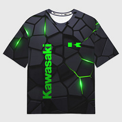 Футболка оверсайз мужская Kawasaki - плиты с эффектом свечения, цвет: 3D-принт