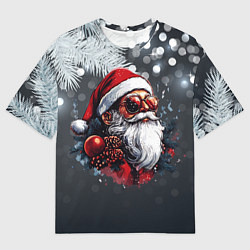 Футболка оверсайз мужская Санта и сосновая ветка, цвет: 3D-принт