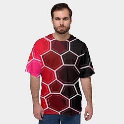 Футболка оверсайз мужская Белые шестиугольники на чёрно-красном фоне, цвет: 3D-принт — фото 2