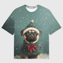 Футболка оверсайз мужская Рождественский мопс, цвет: 3D-принт
