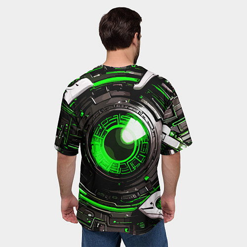 Мужская футболка оверсайз Зелёная сфера киберпанк / 3D-принт – фото 4