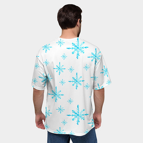 Мужская футболка оверсайз Зимний узор из снежинок / 3D-принт – фото 4