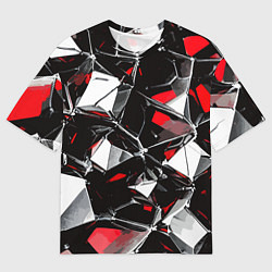 Футболка оверсайз мужская Красно-белый паттерн на чёрном фоне, цвет: 3D-принт