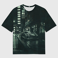Футболка оверсайз мужская Спорткар на тёмной улице, цвет: 3D-принт