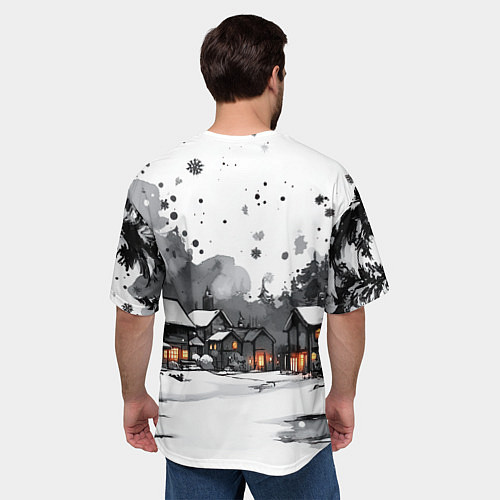 Мужская футболка оверсайз Белый заснеженный город / 3D-принт – фото 4