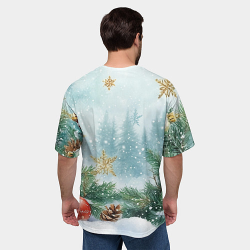Мужская футболка оверсайз Золотые снежинки - новогодний фон / 3D-принт – фото 4