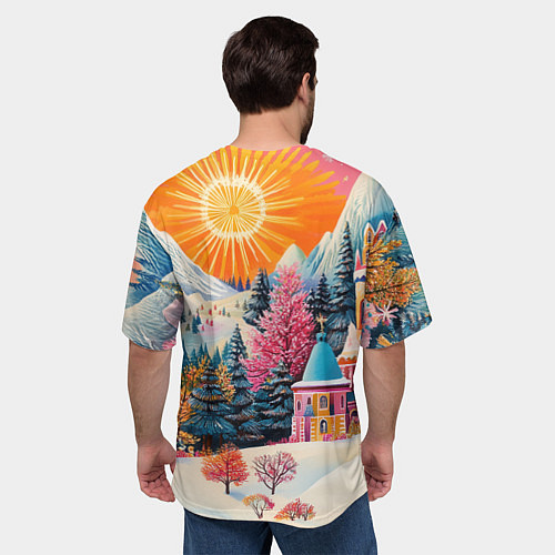 Мужская футболка оверсайз Новый год - горы и пейзаж / 3D-принт – фото 4