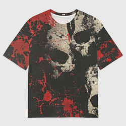 Мужская футболка оверсайз Силуэты черепов на гранжевом фоне