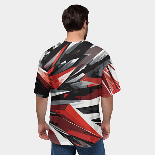 Мужская футболка оверсайз Чёрно-красно-белая абстракция / 3D-принт – фото 4