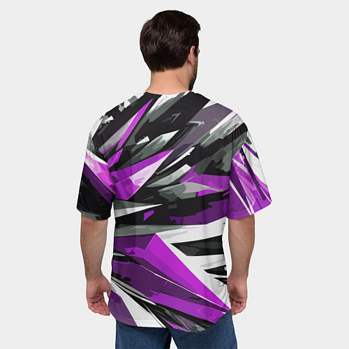 Мужская футболка оверсайз Чёрно-фиолетово-белая абстракция / 3D-принт – фото 4