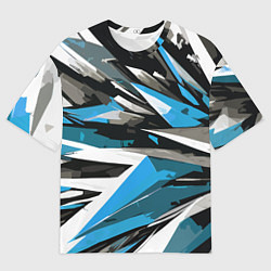 Мужская футболка оверсайз Чёрно-сине-белая абстракция