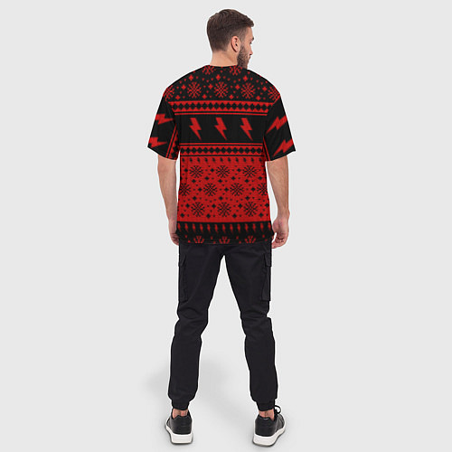 Мужская футболка оверсайз ACDC christmas sweater / 3D-принт – фото 4