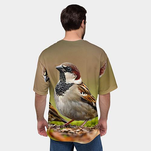 Мужская футболка оверсайз Воробей / 3D-принт – фото 4
