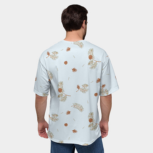 Мужская футболка оверсайз Зимние ветки сосны и шишки / 3D-принт – фото 4